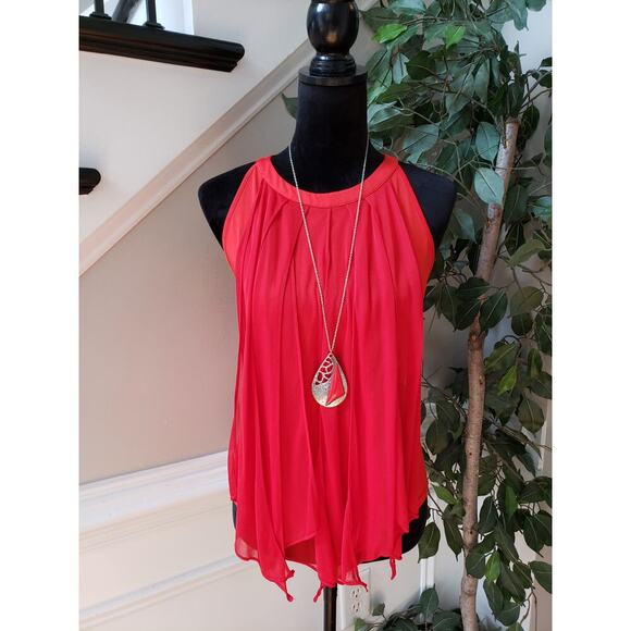 Venus Tank Top Womens S Red Fringe Draping Down Front Halter Neck Sleeveless - Picture 1 of 12